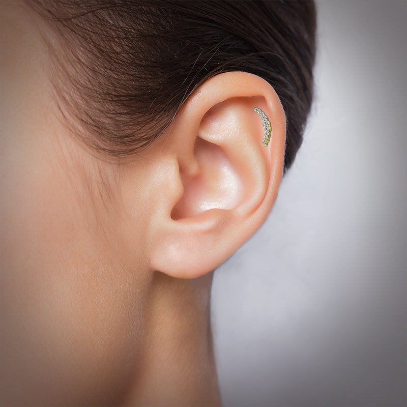 Piercing plaqué or pour l'oreille avec cristaux - vue 2