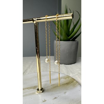 Boucle d'oreille pendante dorée avec perle