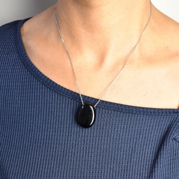 Necklace natural stone black obsidian Silver 925 Rhodium