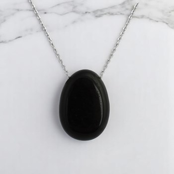 Necklace natural stone black obsidian Silver 925 Rhodium