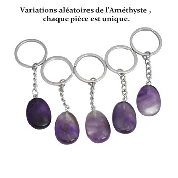 Porte-clés pierre naturelle Améthyste argenté