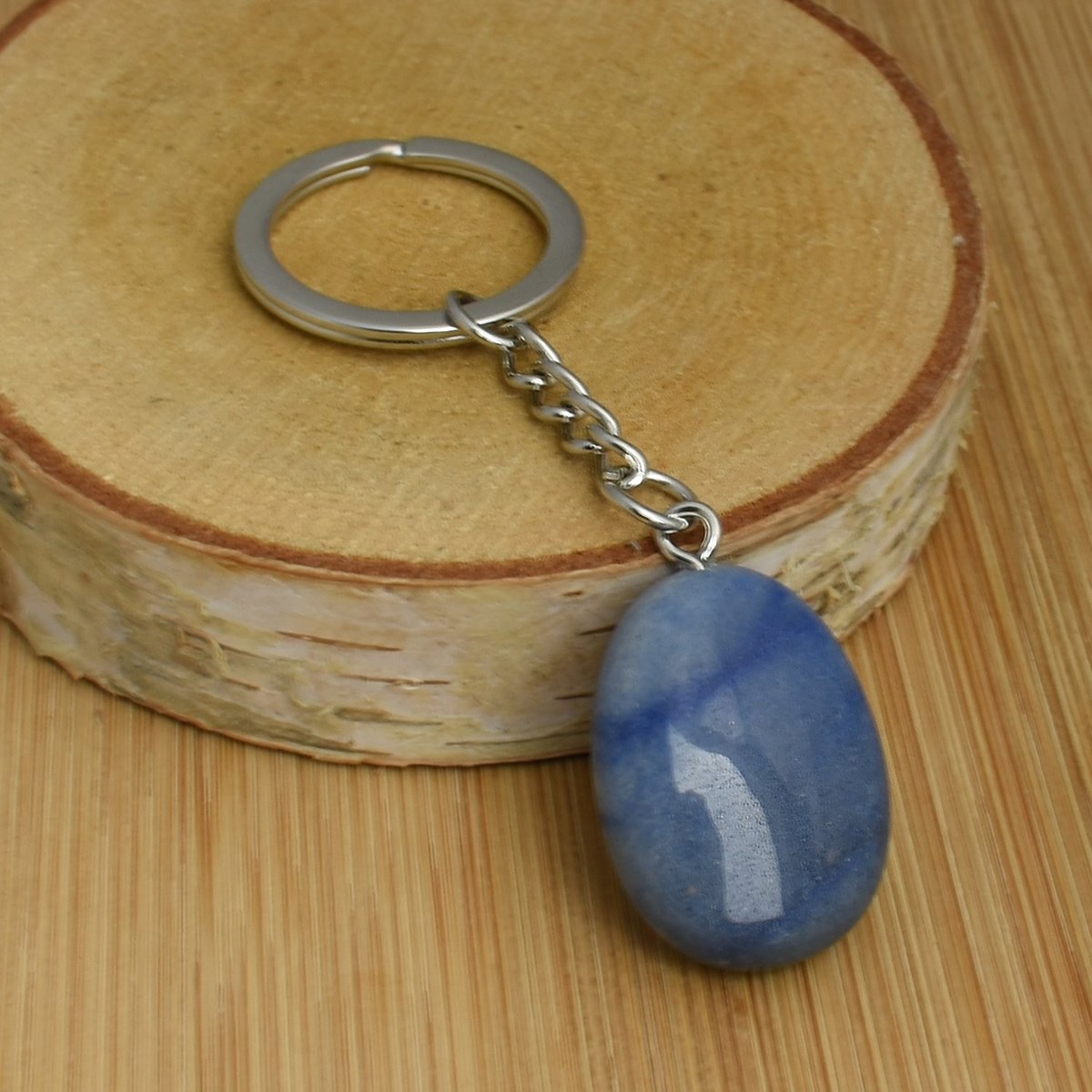 Porte-clés pierre naturelle Aventurine bleue argenté - vue 3