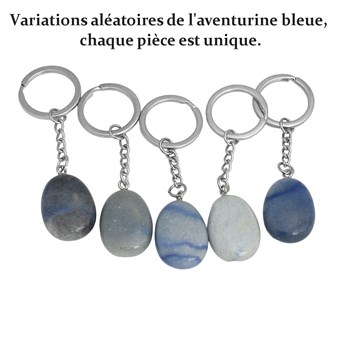 Porte-clés pierre naturelle Aventurine bleue argenté