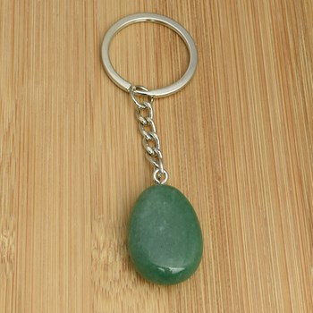 Aventurine green stone key ring, silver plated