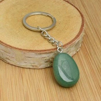 Aventurine green stone key ring, silver plated