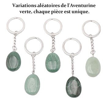 Aventurine green stone key ring, silver plated