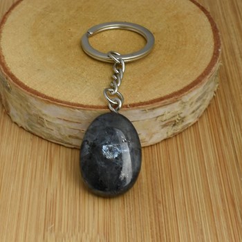 Silver Larkvite natural stone key ring