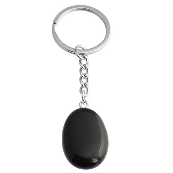 Natural stone key ring Black obsidian silver plated