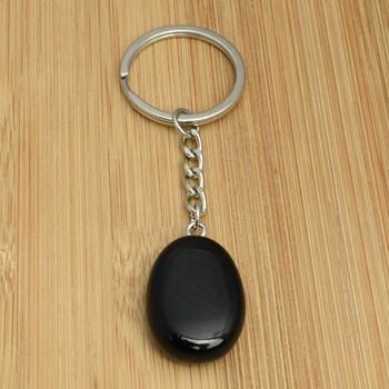Natural stone key ring Black obsidian silver plated