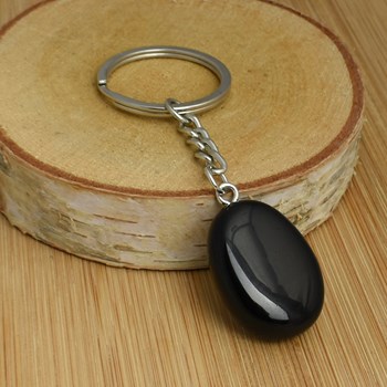 Natural stone key ring Black obsidian silver plated
