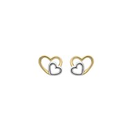 Puces d'oreilles Brillaxis double coeur or bicolore_x000D_
9 carats