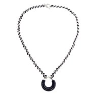 Sautoir Agatha Twiggy argenté_x000D_
cuir bleu foncé