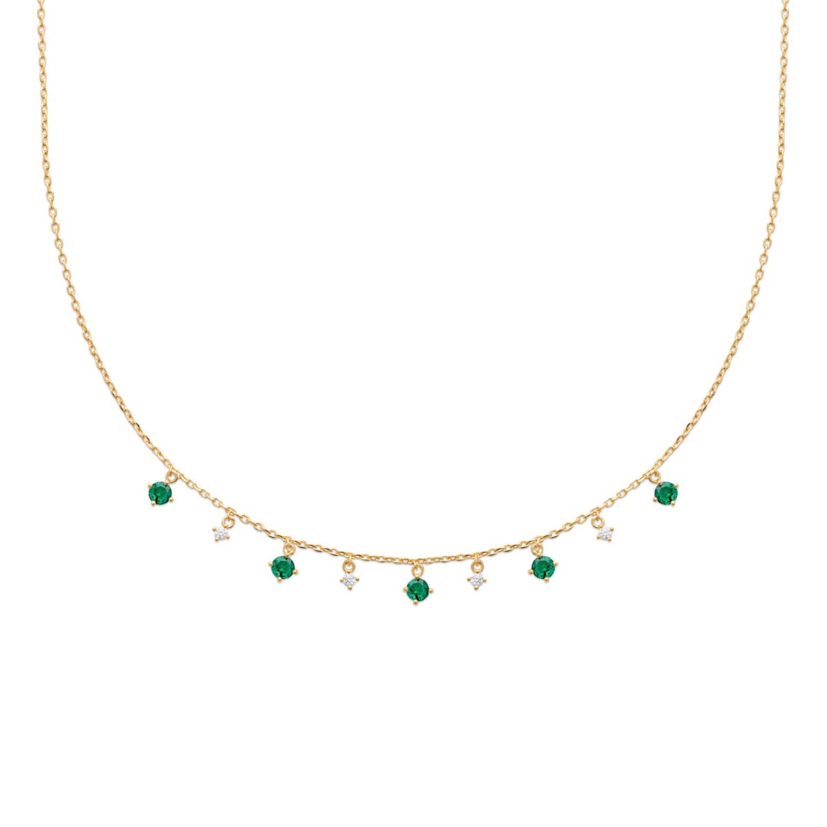 Collier Brillaxis plaqué or pampilles oxydes
verts et blancs 45 cm