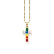 Collier Thomas Sabo argent doré croix oxydes_x000D_
arc-en-ciel