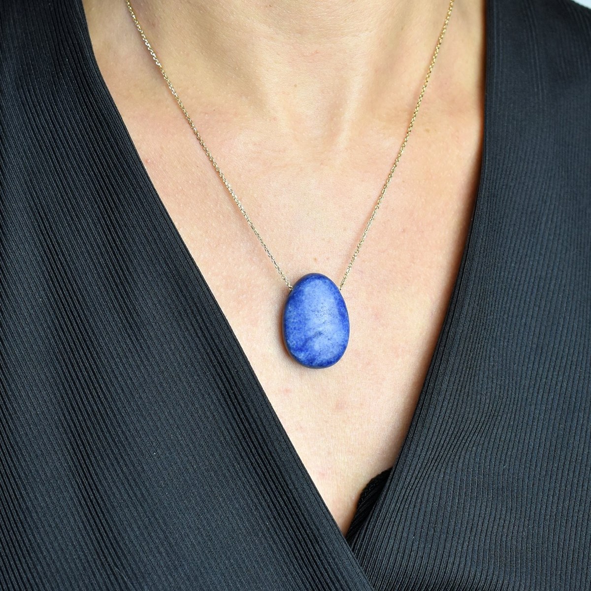 Collier pierre naturelle aventurine couleur bleue et blanche Plaqué OR 750 3 microns - vue 2