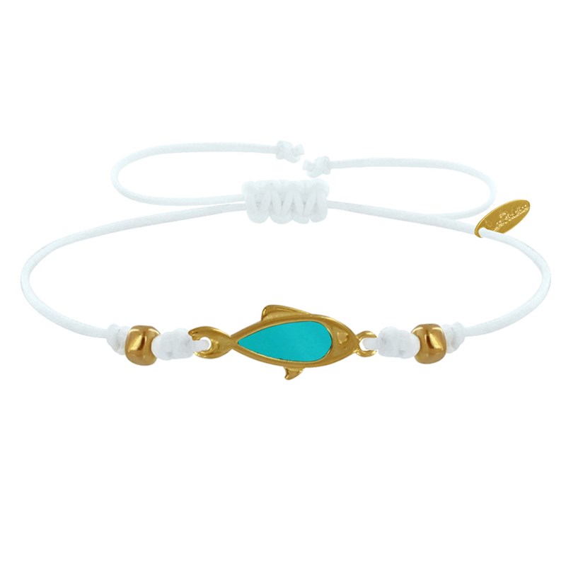 Bracelet Lien Poisson en Laiton Doré Translucide - Turquoise