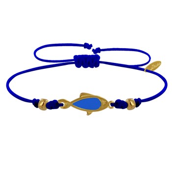 Doorschijnend Goud Messing Vis Schakel Armband - Blauw