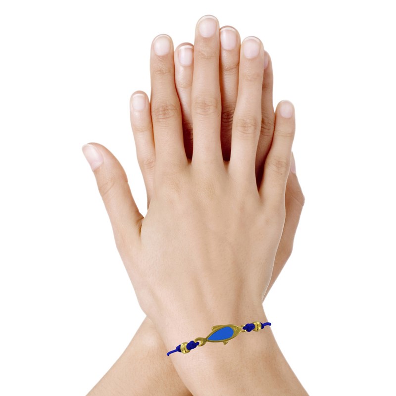 Bracelet Lien Poisson en Laiton Doré Translucide - Bleu - vue 2