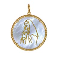 Pendentif Plaqué Or Médaille Ronde en Nacre Vierge à l'Enfant