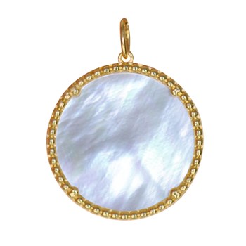 Vergulde Ronde Parelmoer Maagd en Kind Hanger