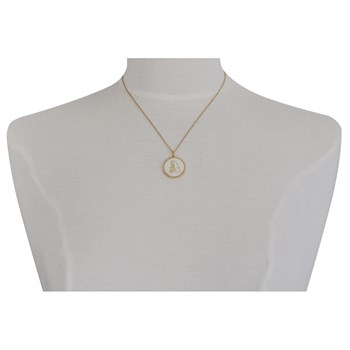 Vergulde Ronde Parelmoer Maagd en Kind Hanger