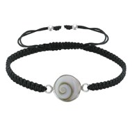 Bracelet Argent 925 Lien Tréssé Oeil de Sainte Lucie Rond - Noir