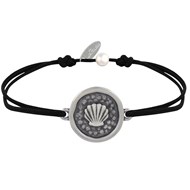 Bracelet Lien Médaille Ronde Laiton Argenté Coquillage - Noir