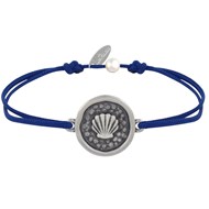 Bracelet Lien Médaille Ronde Laiton Argenté Coquillage - Bleu Navy