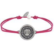 Bracelet Lien Médaille Ronde Laiton Argenté Coquillage - Fuchsia