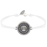 Bracelet Lien Médaille Ronde Laiton Argenté Coquillage - Blanc