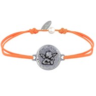 Bracelet Lien Médaille Ronde Martelée Laiton Argenté Ange Raphaël - Orange