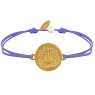 Bracelet Lien Médaille Ronde Laiton Doré Coquillage - Violet