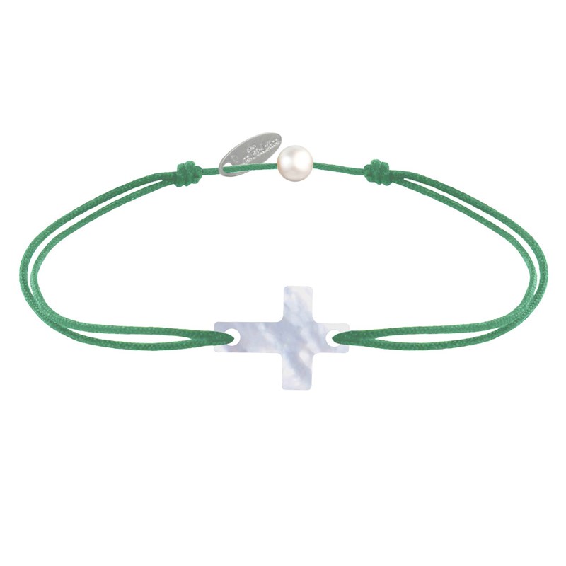 Bracelet Lien Petite Croix en Nacre - Vert