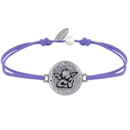 Bracelet Lien Médaille Ronde Martelée Laiton Argenté Ange Raphaël - Violet