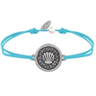 Bracelet Lien Médaille Ronde Laiton Argenté Coquillage - Turquoise