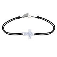 Bracelet Lien Petite Croix en Nacre - Noir