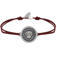 Bracelet Lien Médaille Ronde Laiton Argenté Coquillage - Marron foncé
