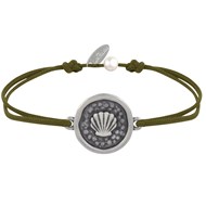 Bracelet Lien Médaille Ronde Laiton Argenté Coquillage - Vert kaki