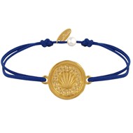 Bracelet Lien Médaille Ronde Laiton Doré Coquillage - Bleu Navy