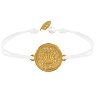 Bracelet Lien Médaille Ronde Laiton Doré Coquillage - Blanc