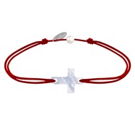 Bracelet Lien Petite Croix en Nacre - Rouge