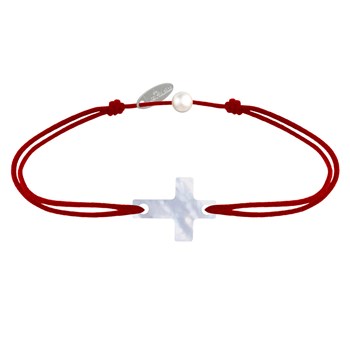 Bracelet Lien Petite Croix en Nacre - Rouge