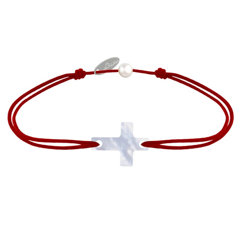 Bracelet Lien Petite Croix en Nacre - Rouge