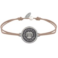 Bracelet Lien Médaille Ronde Laiton Argenté Coquillage - Beige