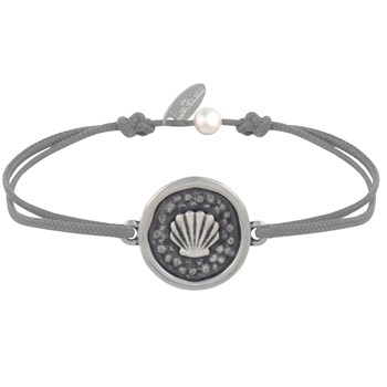 Bracelet Lien Médaille Ronde Laiton Argenté Coquillage - Gris clair