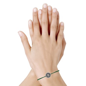 Bracelet Lien Médaille Ronde Laiton Argenté Coquillage - Vert Foncé