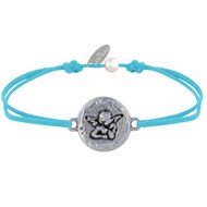 Bracelet Lien Médaille Ronde Martelée Laiton Argenté Ange Raphaël - Turquoise