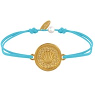 Bracelet Lien Médaille Ronde Laiton Doré Coquillage - Turquoise
