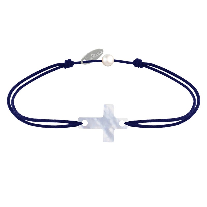 Bracelet Lien Petite Croix en Nacre - Bleu Navy