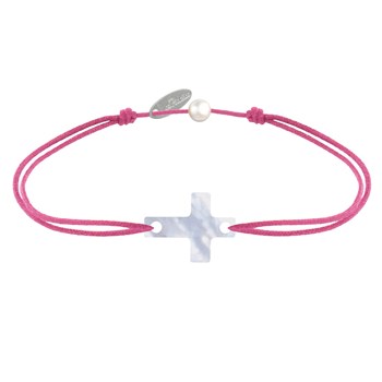 Kleine Parelmoer Kruis Armband - Fuchsia